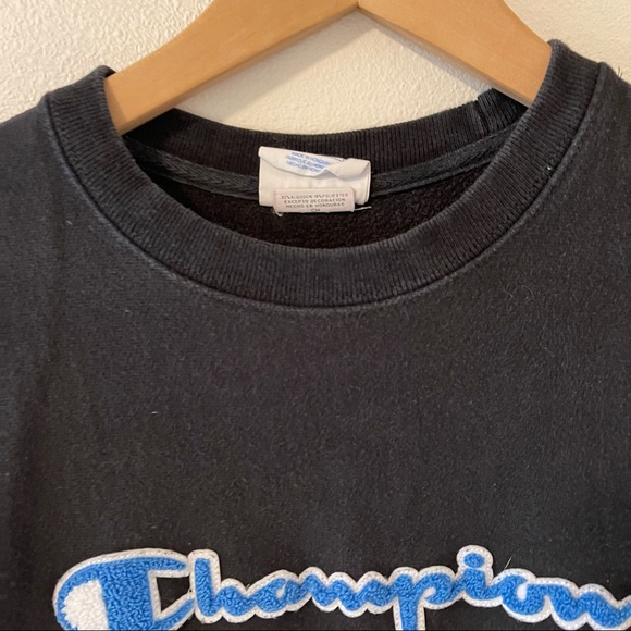 Champion Reverse Weave Navy Crewneck Pullover Sweatshirt Spellout Fuzzy-Small - Picture 3 of 8